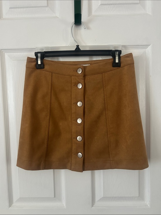Dresses & Skirts - Button-Front Faux Suede Mini Skirt - Brown